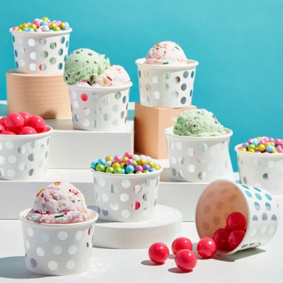 Juvale 50 Pack Paper Ice Cream Cups For Frozen Yogurt, Disposable Dessert Bowls With Silver Foil Polka Dots, 8 Oz 1 Juvale 50 Pack Paper Ice Cream Cups For Frozen Yogurt, Disposable Dessert Bowls With Silver Foil Polka Dots, 8 Oz
