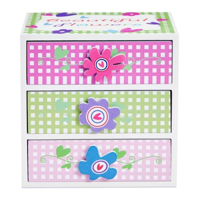 Juvale Small Floral Little Girls Jewelry Box With 3 Drawers, Wooden Organizer For Necklaces, Earrings, Kids Hair Accessory Storage (6 X 4.5 In) 6 Juvale Small Floral Little Girls Jewelry Box With 3 Drawers, Wooden Organizer For Necklaces, Earrings, Kids Hair Accessory Storage (6 X 4.5 In) - Image 6