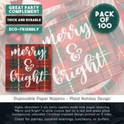 Blue Panda 100 Pack Merry And Bright Paper Napkins For Plaid Christmas Party Supplies, 6.5 X 6.5 In -Juvale GUEST 5ad36209 6d5b 438b b4eb f960356955ae