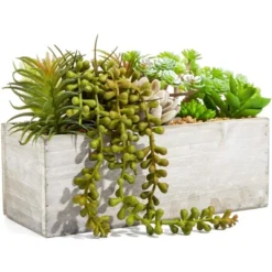 Juvale Artificial Mixed Succulent Faux Fake Cactus Plants In Rectangular Wooden Planter Box 9 X 4 In. -Juvale GUEST 5b60376b 3ce3 4f14 b08e bf737df27362