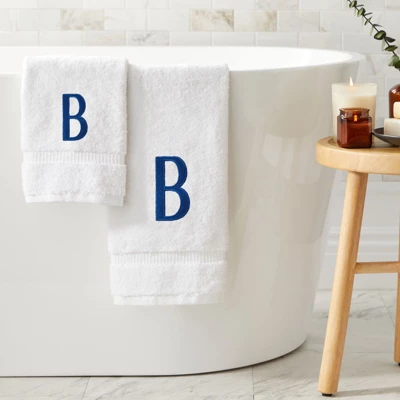Juvale 3 Piece Letter B Monogrammed Bath Towels Set, White Cotton Bath Towel, Hand Towel, And Washcloth W Blue Embroidered Initial B For Wedding Gift 2 Juvale 3 Piece Letter B Monogrammed Bath Towels Set, White Cotton Bath Towel, Hand Towel, And Washcloth W Blue Embroidered Initial B For Wedding Gift - Image 2