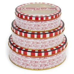 Juvale Set Of 3 Merry Christmas Cookie Tins With Lids For Gift Giving, Round Nesting Holidays Containers, 3 Sizes -Juvale GUEST 5d51efc8 8897 4df4 a421 ec4f9e37d795