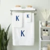 Juvale 3 Piece Letter K Monogrammed Bath Towels Set, White Cotton Bath Towel, Hand Towel, And Washcloth W Blue Embroidered Initial K For Wedding Gift