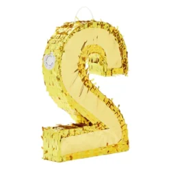 Juvale Small Gold Foil Number 2 Pinata For 2nd Birthday Decorations, Party Centerpieces, Anniversaries, 16 X 10.5 X 3 In -Juvale GUEST 5f67e31c 7a65 414c 9f2f f9fc1b4d5397