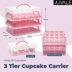 Juvale Clear Plastic 3 Tier Cupcake Carrier Storage Box Holder With Lid For 36 Cakes, 13.5x10.25x10.75 In -Juvale GUEST 5fa05485 501d 4494 a9ad dd51b8dca5de