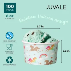 Juvale 100 Count Rainbow Unicorn Disposable Paper Ice Cream Sundae Cups Yogurt Dessert Bowls 8 Oz Party Supplies -Juvale GUEST 5fd31f84 7ac5 427f af39 2fb55d105f15