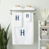 Juvale 3 Piece Letter H Monogrammed Bath Towels Set, White Cotton Bath Towel, Hand Towel, And Washcloth W Blue Embroidered Initial H For Wedding Gift