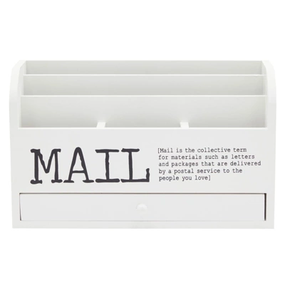 Juvale White Mail Organizer For Desktop, Wooden Mail Sorter Storage Box For Countertop, Home Office, Farmhouse-Style 3-Tier Holder With Drawer (11 In) 7 Juvale White Mail Organizer For Desktop, Wooden Mail Sorter Storage Box For Countertop, Home Office, Farmhouse-Style 3-Tier Holder With Drawer (11 In) - Image 7