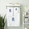 Juvale 3 Piece Letter R Monogrammed Bath Towels Set, White Cotton Bath Towel, Hand Towel, And Washcloth W Blue Embroidered Initial R For Wedding Gift
