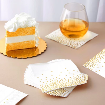 Blue Panda 100 Pack Disposable White And Gold Cocktail Napkins For Wedding Reception, Bridal Shower, 5 X 5 In, 3-Ply 1 Blue Panda 100 Pack Disposable White And Gold Cocktail Napkins For Wedding Reception, Bridal Shower, 5 X 5 In, 3-Ply