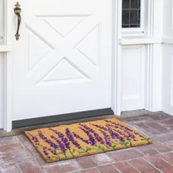Juvale Floral Spring Coir Door Mat For Front Door, Entryway, 17x30 Lavender Flower Outdoor Welcome Mat For Garden, Garage, Patio, Home, Porch Decor