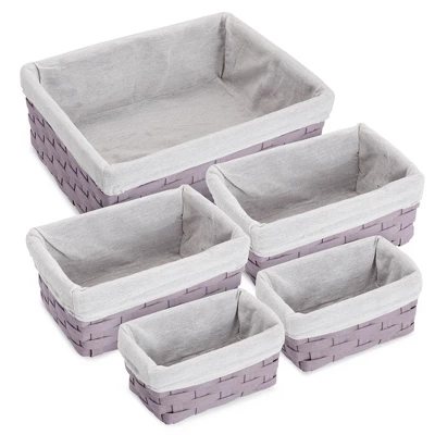 Juvale 5 Piece Set Woven Nesting Storage Baskets, Decorative Wicker Bins For Organizing, Lavender, 3 Sizes 8 Juvale 5 Piece Set Woven Nesting Storage Baskets, Decorative Wicker Bins For Organizing, Lavender, 3 Sizes - Image 8