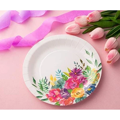 Juvale 80-Pack Disposable Round Floral Paper Plates For Tea Party, Weddings, 9" 2 Juvale 80-Pack Disposable Round Floral Paper Plates For Tea Party, Weddings, 9" - Image 2