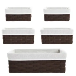 Juvale 5-Pcs Brown Small Rectangular Woven Nesting Baskets, Lined Wicker Set For Organizing Closet, Kitchen, Pantry Shelves, Bathroom (3 Sizes) 12 Juvale 5-Pcs Brown Small Rectangular Woven Nesting Baskets, Lined Wicker Set For Organizing Closet, Kitchen, Pantry Shelves, Bathroom (3 Sizes) -Juvale GUEST 6df810a6 dc4e 4601 a26d e75c1d8d348e