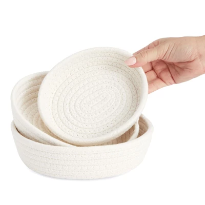 Juvale 3-Piece Small Round Cotton Rope Woven Storage Basket Set, Nesting Bins For Organizing Toys On Shelves, Counters, Home Decor, White, 3 Sizes 6 Juvale 3-Piece Small Round Cotton Rope Woven Storage Basket Set, Nesting Bins For Organizing Toys On Shelves, Counters, Home Decor, White, 3 Sizes - Image 6