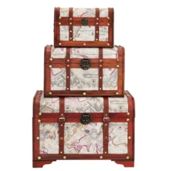 Juvale Set Of 3 Small Wooden Storage Trunks And Chests, Living Room Décor Suitcases With Antique Map Print For Jewelry, 3 Sizes -Juvale GUEST 70d4ddbb 2c7c 4e94 ba61 3afe99bc87ec