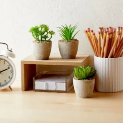 6 Pack Artificial Succulents, 2.7 To 4 Inches Green And Red Cactus Plants With Gray Pots