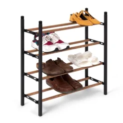 Juvale Free Standing 4 Tier 24 Pair Shoe Rack Shelf Organizer For Entryway Closet, 24"-45" Expandable, Black & Oak Grain Metal -Juvale GUEST 731942a0 3866 4e10 9d4f 4cd853825082