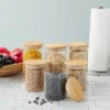 Juvale 6 Pc Set Of Bamboo Storage Containers With Lids For Pasta, Cookies, Nuts, 15 Oz, And 24 Oz Glass Jars For Kitchen Pantry