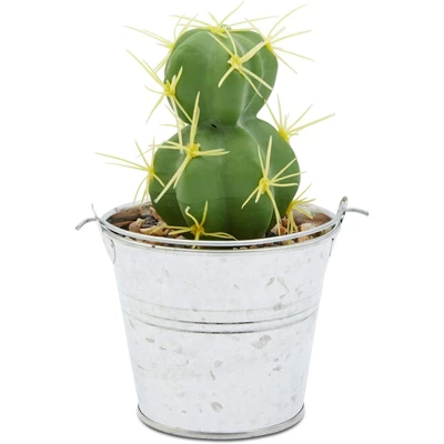 Juvale 4 Pack Artificial Succulents Planter, 4.7 "to 6.5" Green Fake Cactus Plants With Iron Bucket 2 Juvale 4 Pack Artificial Succulents Planter, 4.7 "to 6.5" Green Fake Cactus Plants With Iron Bucket - Image 2