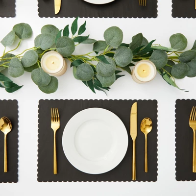 100-Pack Black Party Paper Placemats Rectangular Tabletop Mats With Wavy Edge 1 100-Pack Black Party Paper Placemats Rectangular Tabletop Mats With Wavy Edge