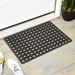 Juvale Black Rubber Welcome Door Mat Nonslip Indoor Outdoor Doormat (23.5 X 15.75 Inches)