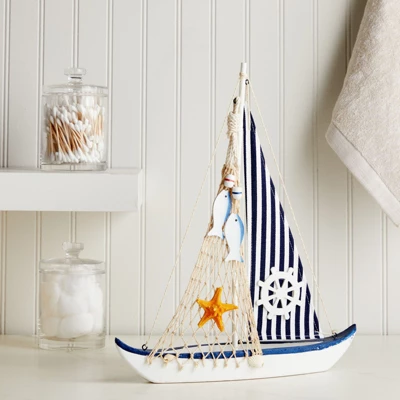 Juvale Wooden Sailing Boat Home Decor, Beach Nautical Design Sailboat With Ship's Wheel, 13 X 15 X 3 In 1 Juvale Wooden Sailing Boat Home Decor, Beach Nautical Design Sailboat With Ship's Wheel, 13 X 15 X 3 In