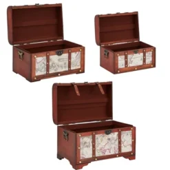 Juvale Set Of 3 Small Wooden Storage Trunks And Chests, Living Room Décor Suitcases With Antique Map Print For Jewelry, 3 Sizes -Juvale GUEST 771e6474 4898 47c9 b1e2 20ce1e6ce2dd