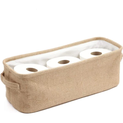 Juvale Brown Jute Fabric Storage Bin Basket Container Cubes Organizer With Handles Rectangular 16"x6"x5.25" 2 Juvale Brown Jute Fabric Storage Bin Basket Container Cubes Organizer With Handles Rectangular 16"x6"x5.25" - Image 2