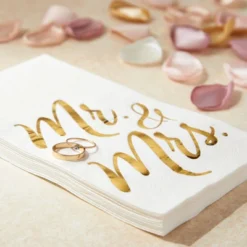 50 Pack Mr And Mrs Napkins, Disposable Wedding Dinner Napkins For Reception, Rehearsal Dinner Party, Gold Foil, 3-Ply, 4 X 8 In -Juvale GUEST 79233b87 17d4 47d0 ac41 1f14a70553a8