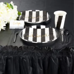 Juvale 6-Pack Ruffled Plastic Table Skirts For Wedding, Engagement, Birthday, Black, For Tables Up To 8 Ft