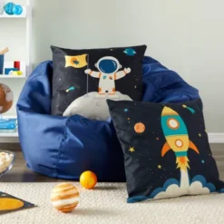 Juvale 4 Pack Spaceship Galaxy Theme Decorative Kids Throw Pillow Covers 18x18 In, 4 Designs