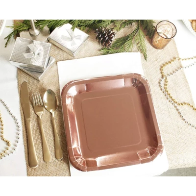 Juvale 48-Pack Metallic Rose Gold Foil Disposable Square Paper Plates Party Supplies 9 X 9 In 2 Juvale 48-Pack Metallic Rose Gold Foil Disposable Square Paper Plates Party Supplies 9 X 9 In - Image 2