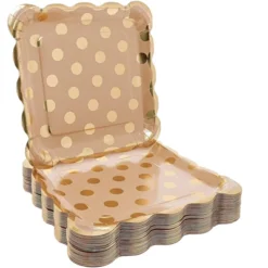 Juvale 48-Pack Kraft Gold Foil Dots 9 Inch Paper Party Plates For Lunch, Dessert, Or Appetizer