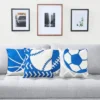 Set Of 4 Sports Theme Decorative Throw Pillow Covers Cushion Case Protector, Standard Size 18 X 18 Square, Blue/White