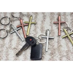 Juvale 12 Pack Metal Cross Keychains, Jesus Key Rings, Religious Door, Car, Key Holders For Easter, Baptism, Funeral Favors, Silver, Copper, Gold