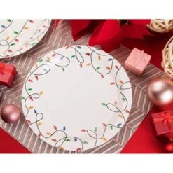 Disposable Plates - 80-Count Paper Plates, Christmas Holiday Party Supplies For Appetizer, Lunch, Dinner, Dessert, Christmas Lights Design, White, 9"