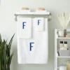 Juvale 3 Piece Letter F Monogrammed Bath Towels Set, White Cotton Bath Towel, Hand Towel, And Washcloth W Blue Embroidered Initial F For Wedding Gift