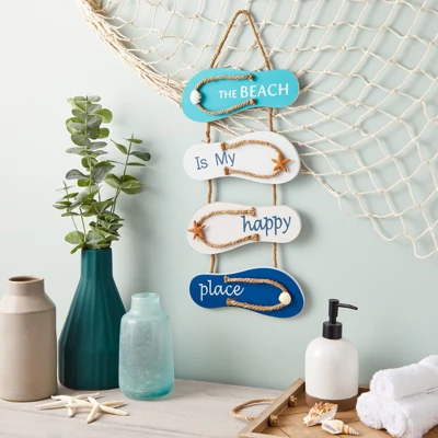 Juvale Wooden Beach Wall Hanging Decor Sign, Flip Flop Beachy Decorations For Home And Bathroom Decor, The Beach Is My Happy Place, 8.7 X 20.9 In 1 Juvale Wooden Beach Wall Hanging Decor Sign, Flip Flop Beachy Decorations For Home And Bathroom Decor, The Beach Is My Happy Place, 8.7 X 20.9 In