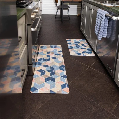2 Piece Set Anti Fatigue Kitchen Floor Mats, Diamond Pattern Comfort Cushioned Standing Rugs Waterproof, 2 Sizes 1 2 Piece Set Anti Fatigue Kitchen Floor Mats, Diamond Pattern Comfort Cushioned Standing Rugs Waterproof, 2 Sizes