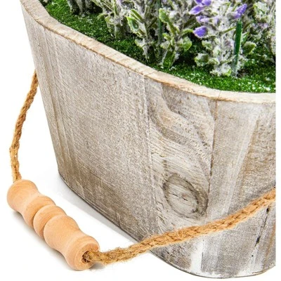 Artificial Lavender Fake Flower Plant In Rustic Oval Wooden Box For Decorations 5 Artificial Lavender Fake Flower Plant In Rustic Oval Wooden Box For Decorations - Image 5