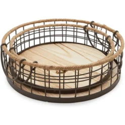 Juvale 2 Pack Round Wooden Wire Basket Trays With Handles, Farmhouse Decor (2 Sizes) 12 Juvale 2 Pack Round Wooden Wire Basket Trays With Handles, Farmhouse Decor (2 Sizes) -Juvale GUEST 8625c1e1 0979 4a09 9a67 a77a50771638