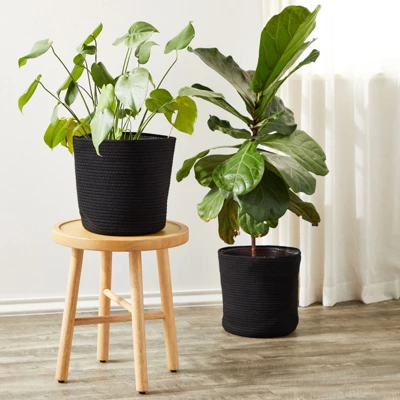 Juvale 2 Pack Decorative Woven Planter Basket With Plastic Liner For Outdoor, Indoor, Floor, Plants, Storage, Black, 10 X 11 In 4 Juvale 2 Pack Decorative Woven Planter Basket With Plastic Liner For Outdoor, Indoor, Floor, Plants, Storage, Black, 10 X 11 In - Image 4