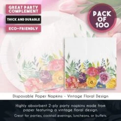 Juvale 100 Pack Floral Paper Napkins Disposable For Bridal Shower, Birthday, Spring Tea Party, 6.5 In -Juvale GUEST 8c6790a4 5729 4fce 9d18 ba9b134be121