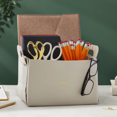 Juvale 2 Pack Faux Leather Foldable Storage Bins With Handles, Collapsible Baskets For Home Organization, Grey, 10 X 6.5 In 2 Juvale 2 Pack Faux Leather Foldable Storage Bins With Handles, Collapsible Baskets For Home Organization, Grey, 10 X 6.5 In - Image 2