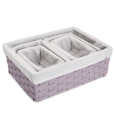 Juvale 5 Piece Set Woven Nesting Storage Baskets, Decorative Wicker Bins For Organizing, Lavender, 3 Sizes 7 Juvale 5 Piece Set Woven Nesting Storage Baskets, Decorative Wicker Bins For Organizing, Lavender, 3 Sizes - Image 7