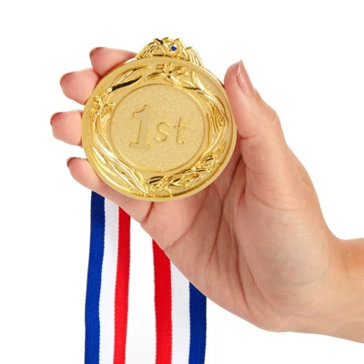 Juvale 6-Pack Gold Round Metal 1st Place Medals For All Ages, Participation Awards With 16 Inch Ribbon For Sports, Tournaments, Competitions, 2.5 In 5 Juvale 6-Pack Gold Round Metal 1st Place Medals For All Ages, Participation Awards With 16 Inch Ribbon For Sports, Tournaments, Competitions, 2.5 In - Image 5