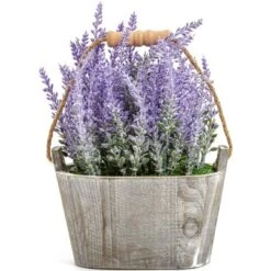 Artificial Lavender Fake Flower Plant In Rustic Oval Wooden Box For Decorations 10 Artificial Lavender Fake Flower Plant In Rustic Oval Wooden Box For Decorations -Juvale GUEST 90e76826 1ae9 42dc bd01 98959af2a83d