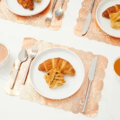 Juvale 60 Pack Lace Disposable Paper Doilies, Rose Gold Foil Placemats 14 X 10 In,