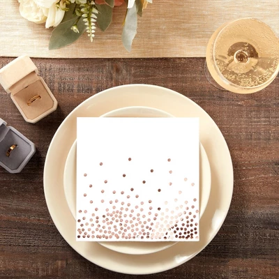 Blue Panda 50 Pack Rose Gold Foil Confetti Disposable Luncheon Paper Napkins For Birthday, Wedding Party Decorations Supplies, 6.5 In 4 Blue Panda 50 Pack Rose Gold Foil Confetti Disposable Luncheon Paper Napkins For Birthday, Wedding Party Decorations Supplies, 6.5 In - Image 4